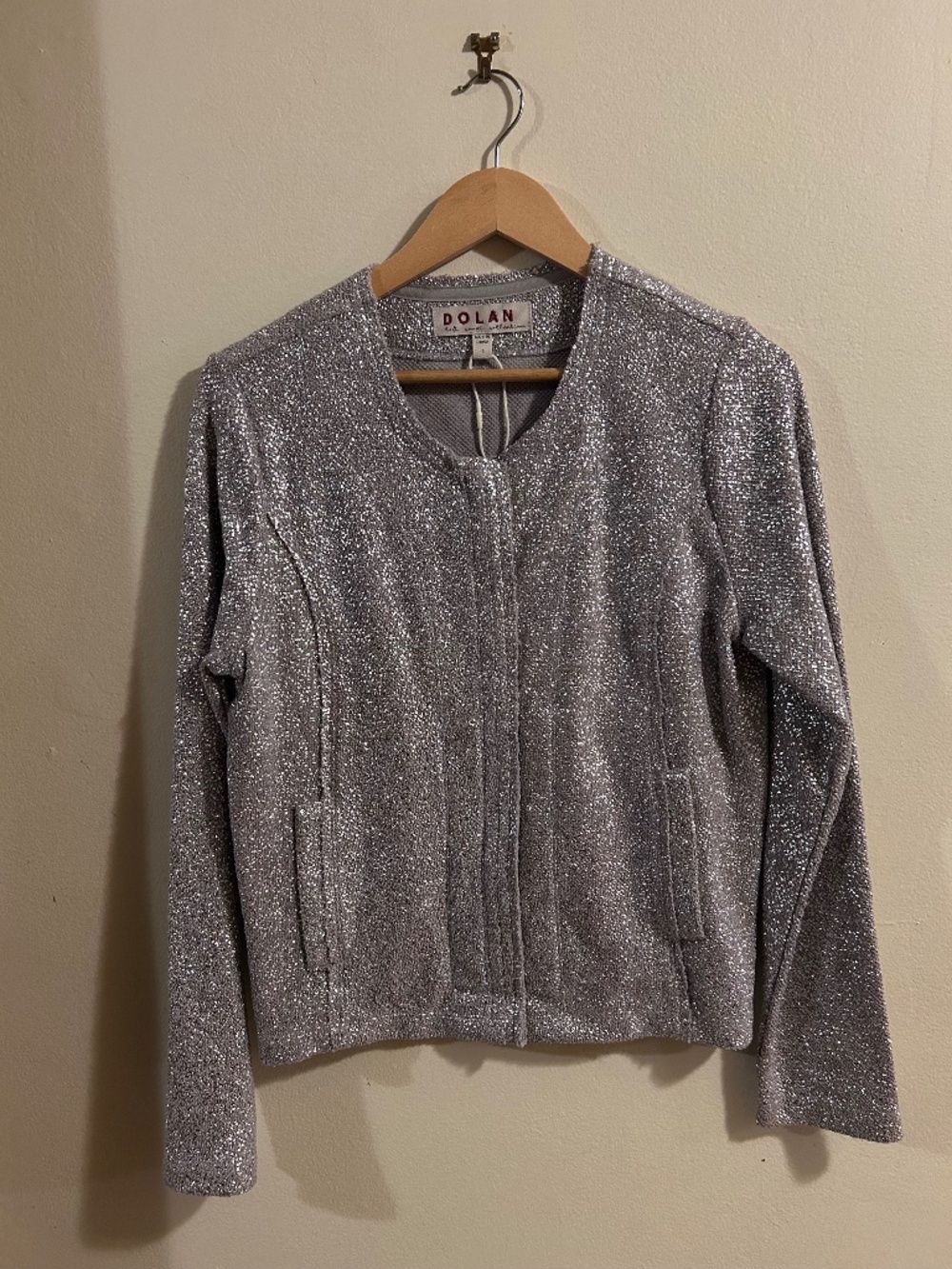 Silver Dolan Anthropologie Jacket Shimmery Metallic Soft Small Womens